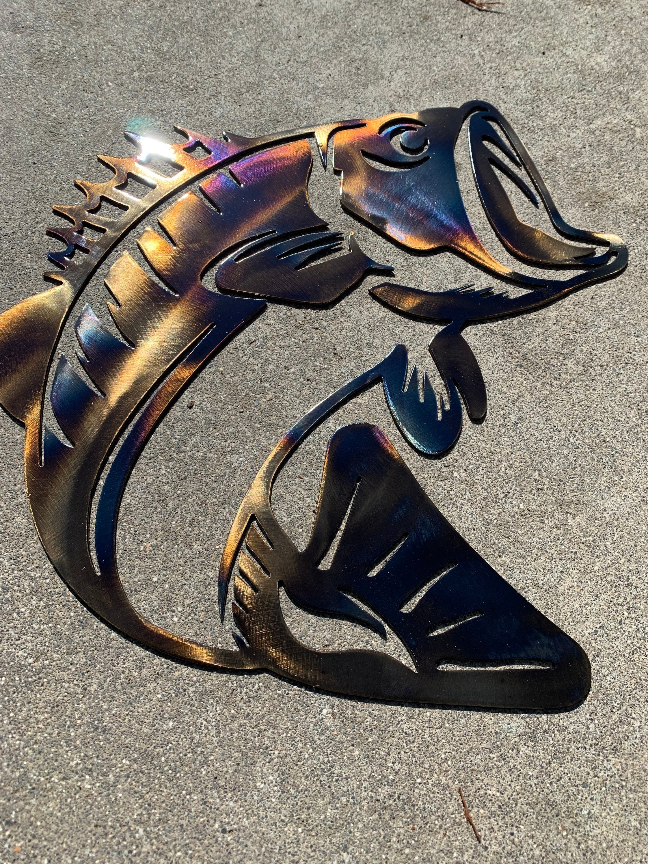 Bass metal wall art plasma cut decor fish fishing gift idea fish