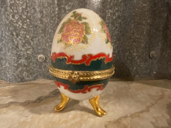 Hand painted Porcelain Egg Trinket Box