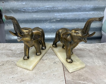 Pair of Vintage Brass Elephant Bookends