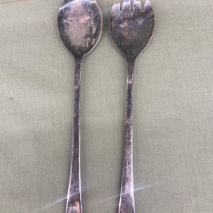 Silver Plated Salad Serving Fork and Spoon