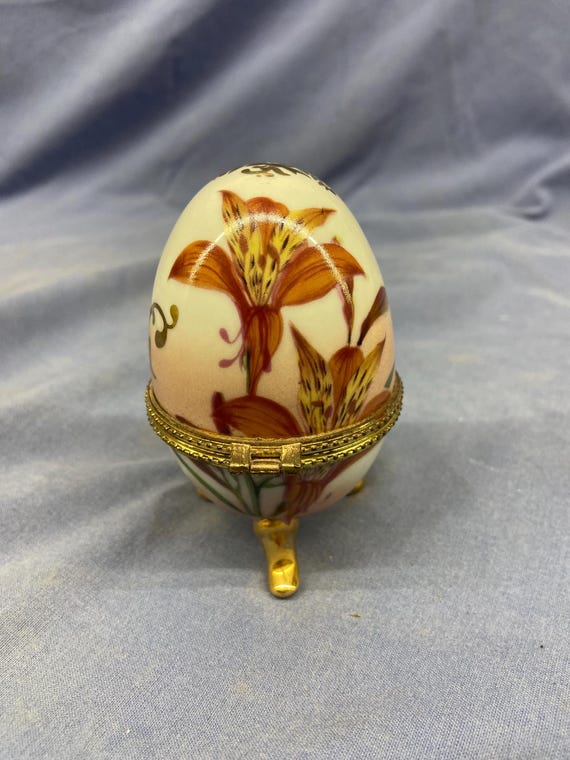 Hand Painted Porcelain Egg Trinket Box