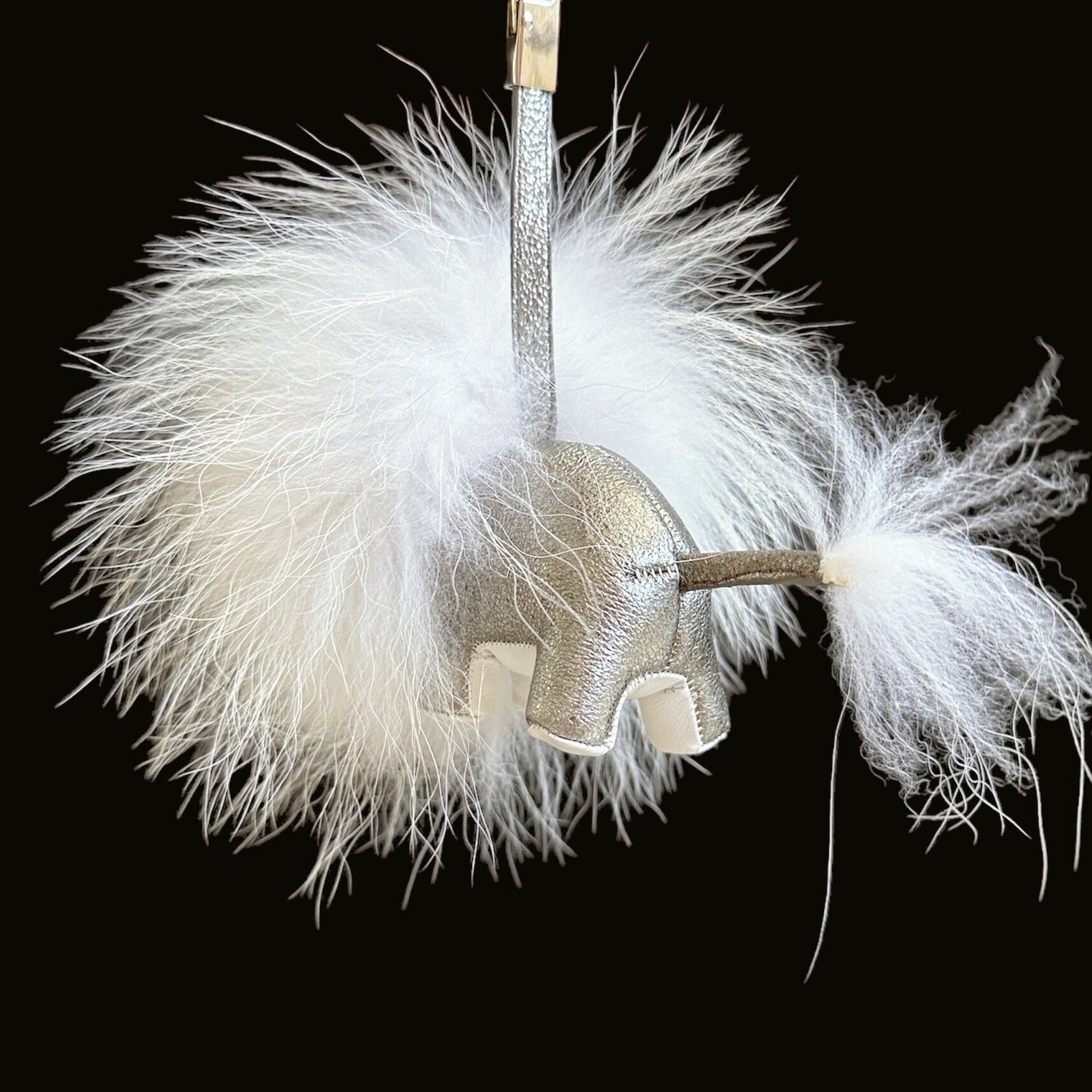 US Tariff Absorbed - Handmade calf leather and genuine fox fur lion bag charm
