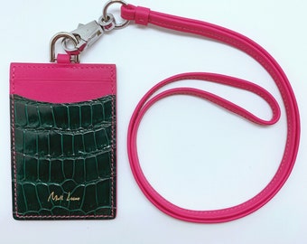 US Tariff Absorbed - Handmade alligator / calf skin ID badge holder lanyard free shipping