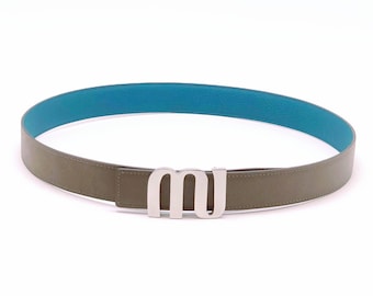 Handmade 32mm genuine calf leather reversible belt strap size 85 with Matt Lucas buckle also a replacement belt for Any 32mm buckle