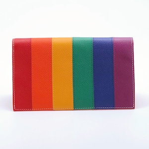 Hecho a mano LGBT Gay lesbiana arco iris cuero Bifold monedero / billetera larga