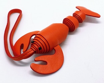US Tariff Absorbed - Handmade calf leather orange lobster bag charm