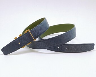 US Tariff Absorbed - Handmade 32mm genuine calf leather reversible belt strap