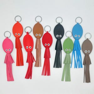 Handmade calf leather squid bag charm and keychain