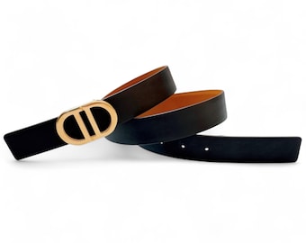 Handmade 30mm genuine calf leather reversible belt strap size 85 with gold bucjle