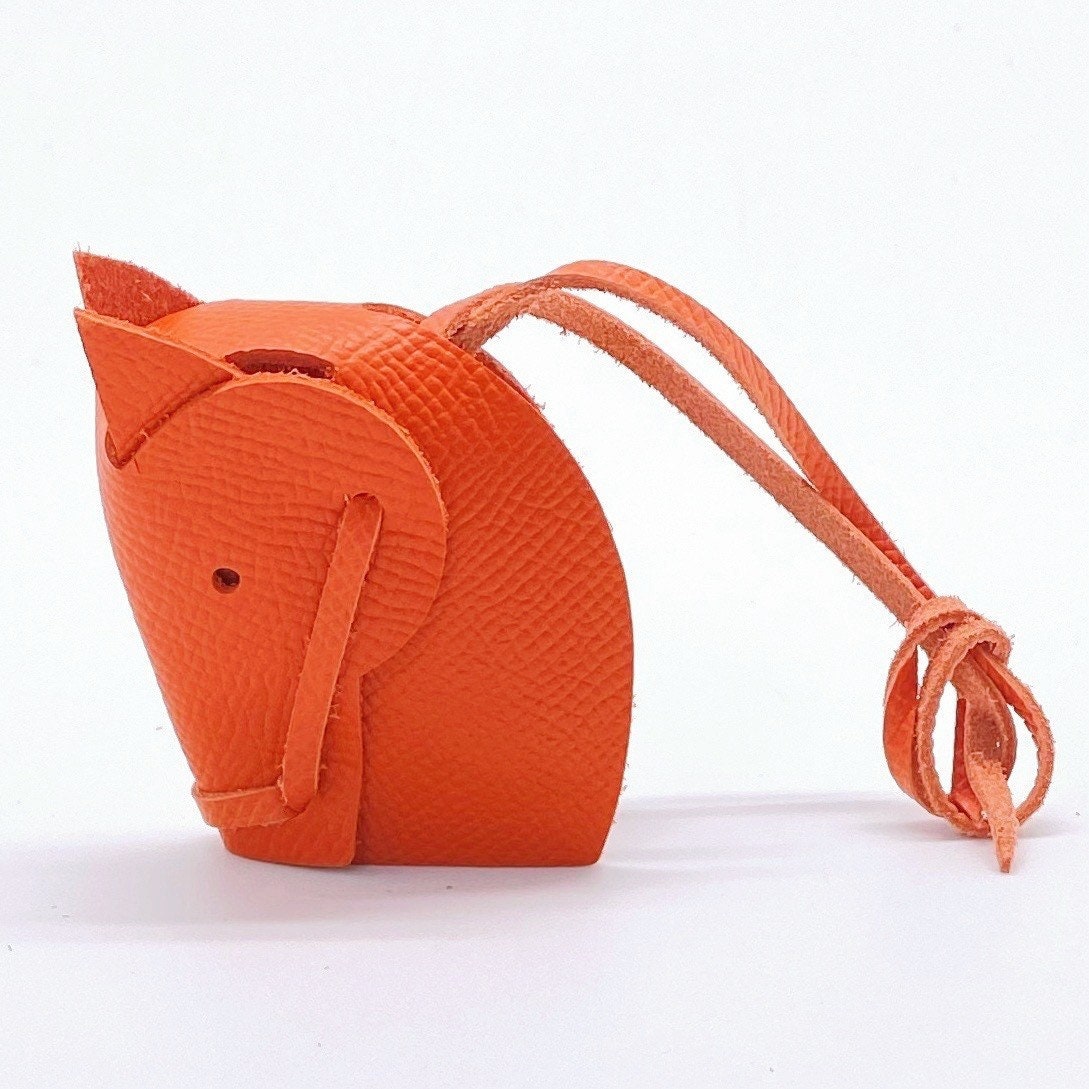 Hermes horse head DIY leather charm, orange