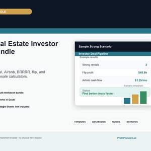 Offre groupée de calculatrices immobilières, feuilles de calcul flip deal Airbnb BRRRR de location (feuilles Excel)