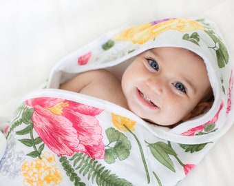 Floral Bamboo Hooded Baby Towel for Newborn, Infant, Toddler,  Baby Shower Registry Essentials Girl Towels