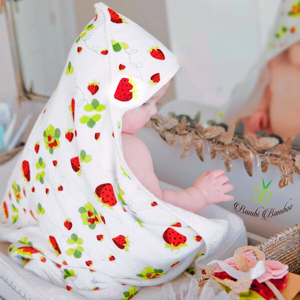 Strawberry Baby Hooded Towel & Washcloth Set