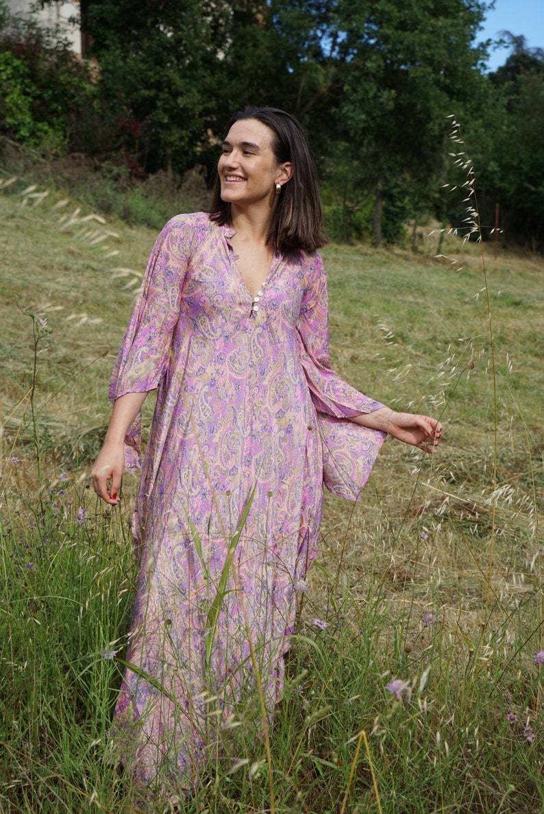 pink 100/% silk woman Vintage maxi