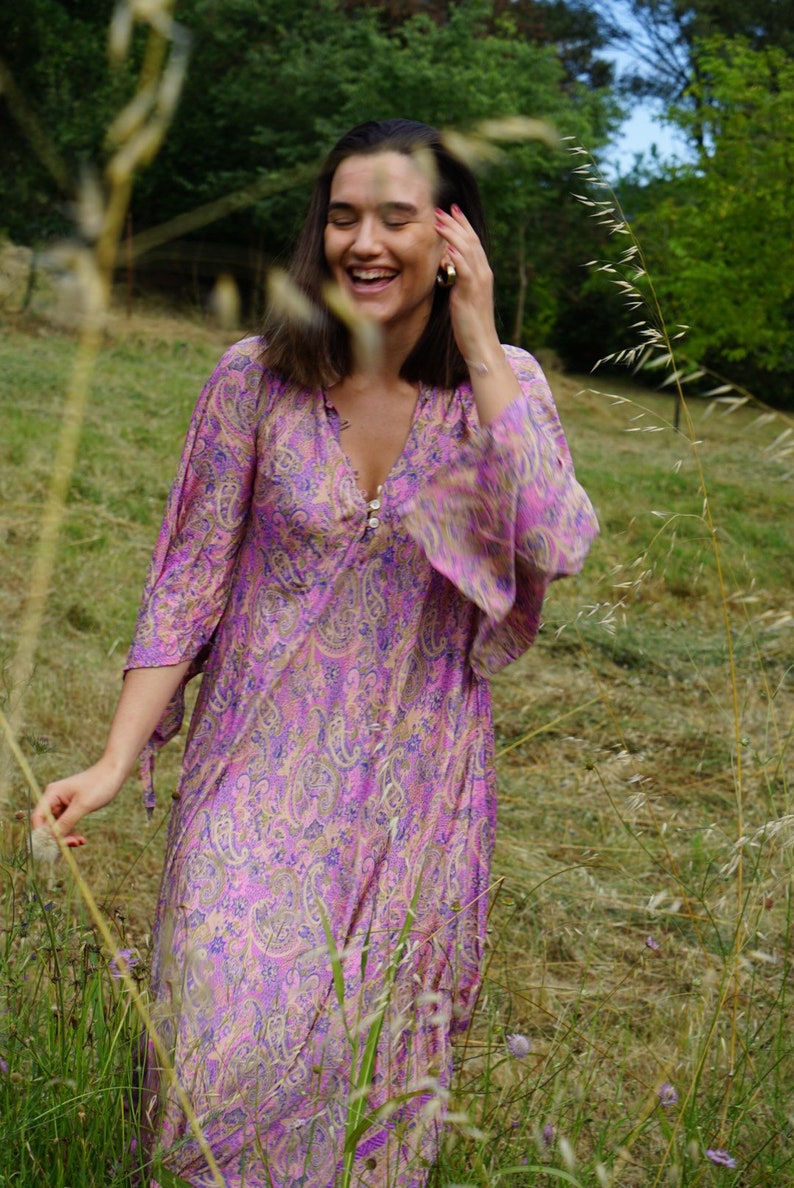 pink 100/% silk woman Vintage maxi