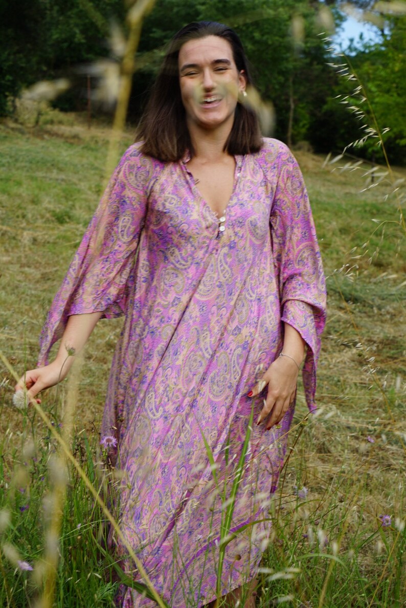 pink 100/% silk woman Vintage maxi