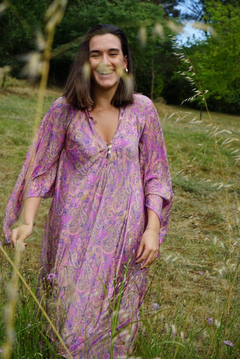 pink 100/% silk woman Vintage maxi