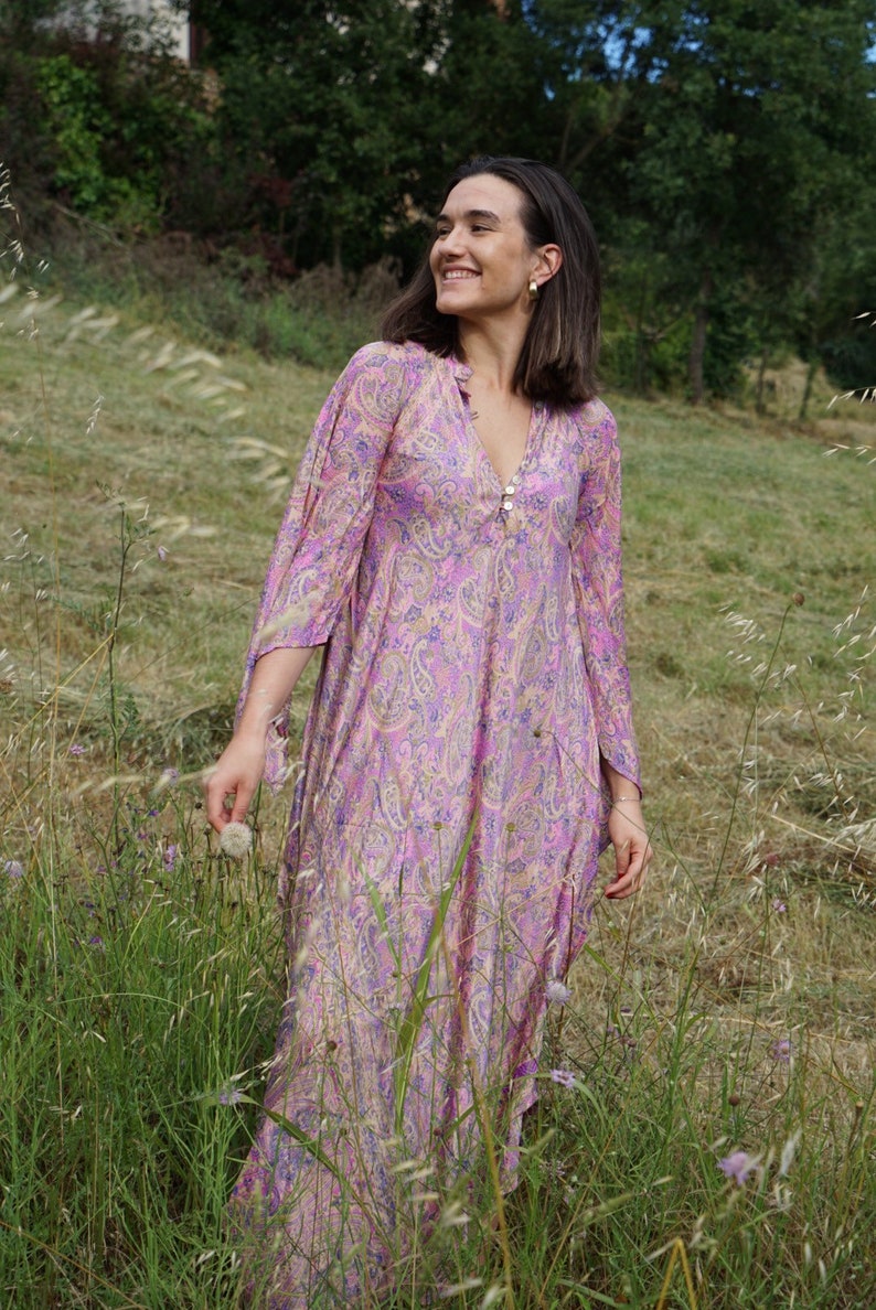 pink 100/% silk woman Vintage maxi