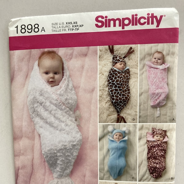 Simplicity UNCUT Pattern 1898 for Infants' Costume Swaddling Sacks and Hats, in Sizes XXS, XS and Small, c. 2012