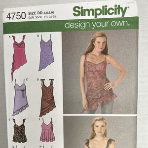 Simplicity UNCUT Pattern 4750 for Misses Top in Size DD (4, 6, 8, 10), c. 2004