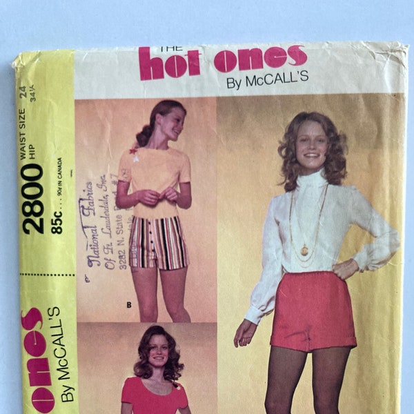 McCalls Pattern 2800 PARTIALLY CUT (but complete) Misses Waist Size 24" Short Shorts, c. 1971