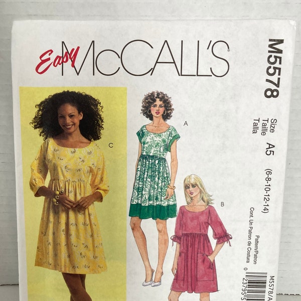 McCall's UNCUT Pattern M5578 for Misses Dress in Size A5 (6-8-10-12-14), c. 2008