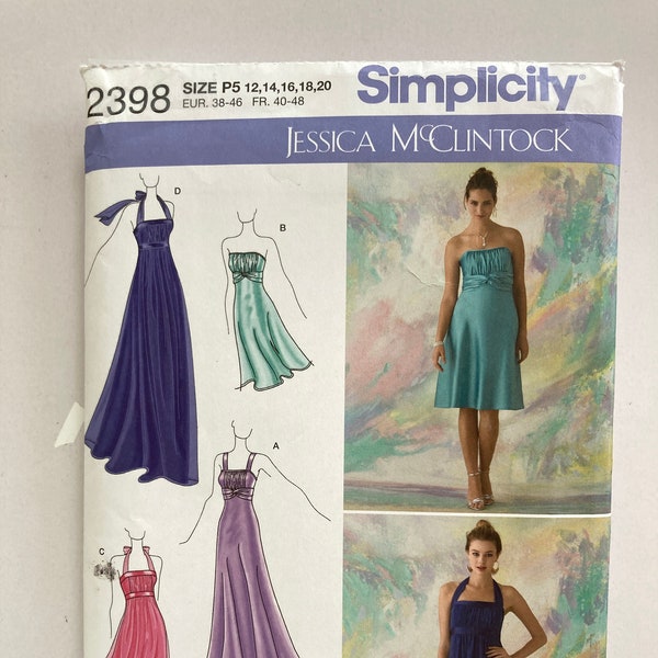 Simplicity UNCUT Pattern 2398 for Misses Special Occasion Dresses in Size P5 (12, 14, 16, 18, 20), by Jessica McClintock, c. 2010