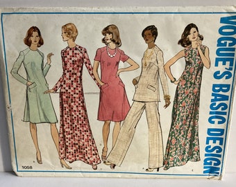 Vogue UNCUT Pattern 1058, for Misses Dress, Tunic and Pants, Size 10, Vintage 1970's?