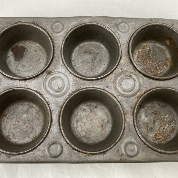 Vintage Small Muffin Pan, Six Cavities, Decorative Item