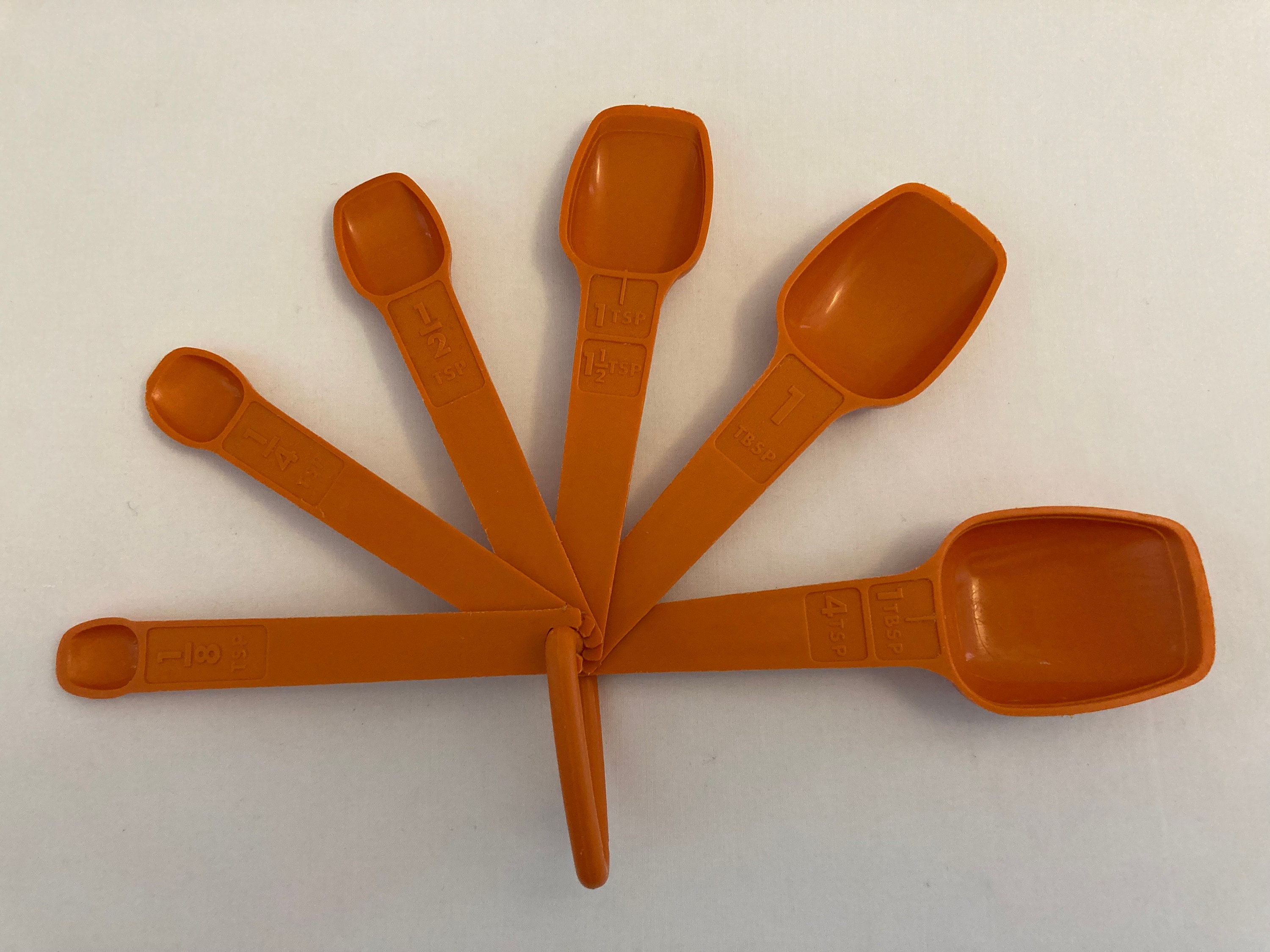 Vintage Orange Tupperware Plastic Measuring Spoons, Set. US