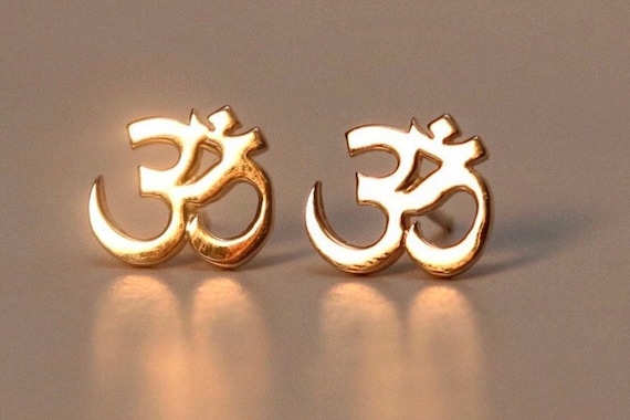 Om Symbol 14k Pair of Gold Stud Earrings Etsy UK