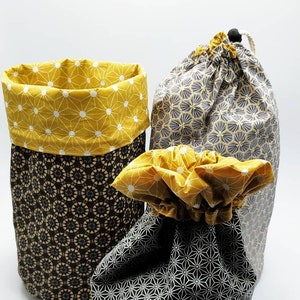 Sac papier toilette en coton lavable et coton enduit,differents motifs, sac de rangement,sac à sacs,paper bags,panier papier wc