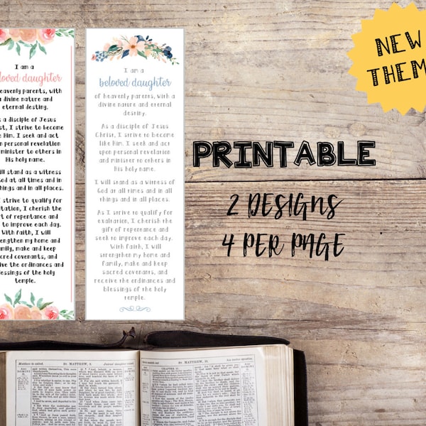 LDS Young Women Theme Bookmarks - Printable | Updated Theme