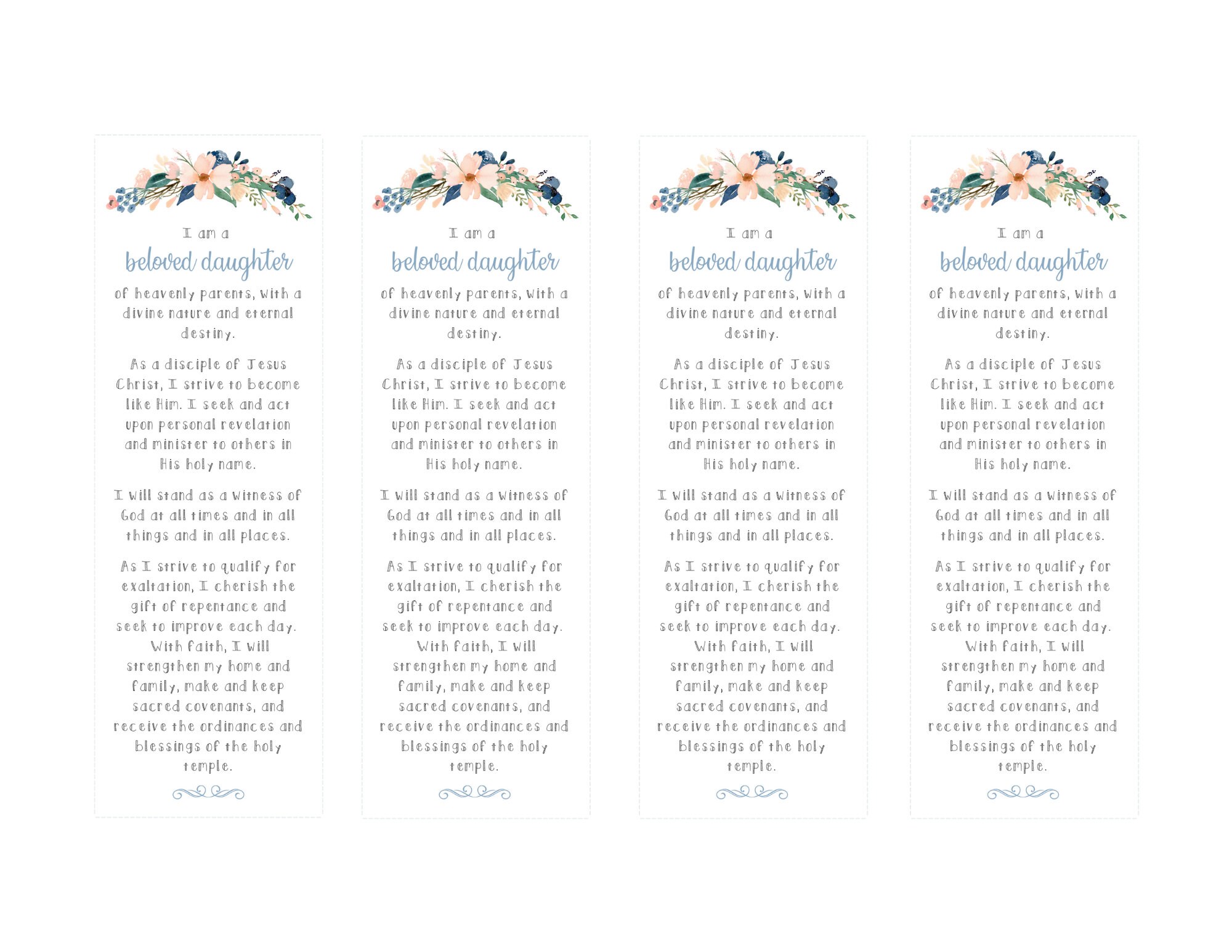 LDS Young Women Theme Bookmarks - Printable | Updated Theme - Etsy