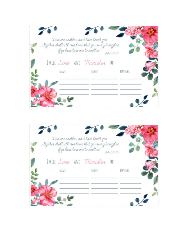 Ministering Assignment Cards LDS Relief Society Printable Navy Floral 
