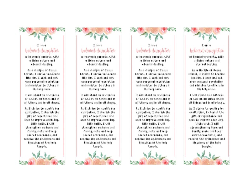 LDS Young Women Theme Bookmarks Printable Updated Theme (Instant