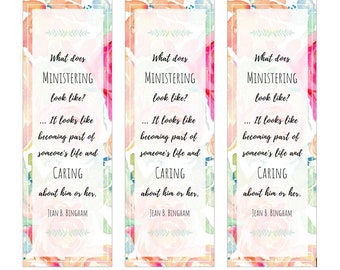 Bediening zoals de Heiland doet - afdrukbare bladwijzers - roze bloemen