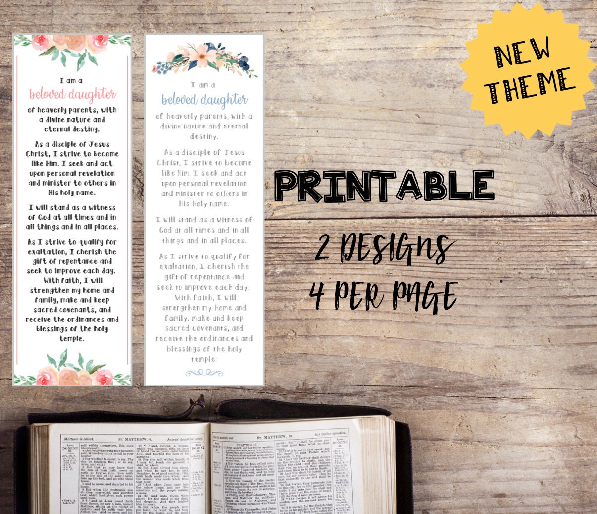 LDS Young Women Theme Bookmarks - Printable | Updated Theme - Etsy