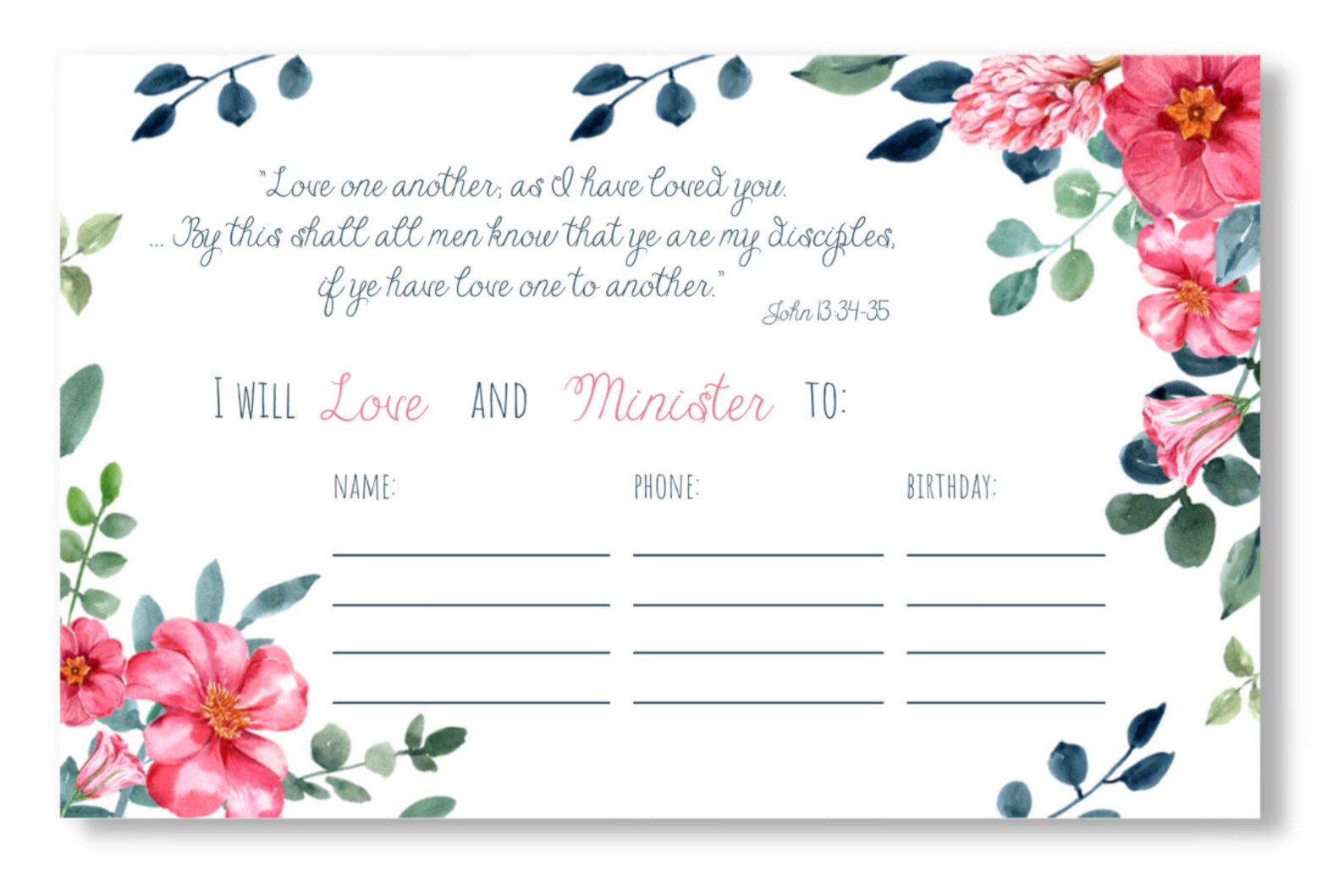 Ministering Assignment Cards - Spanish &amp; English Bundle - LDS Relief Society Printable - Navy ...