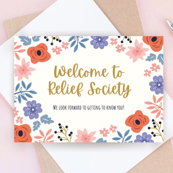 Relief Society Welcome Cards 5x7 - Printable - Multicolor Floral