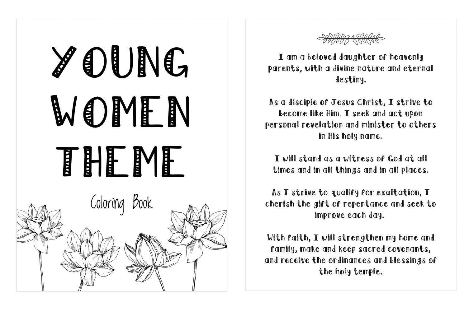 LDS Young Women Theme Coloring Book - Printable - Etsy
