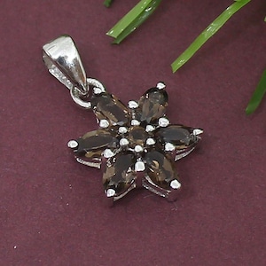 Smoky Quartz Pendant Flower, Silver Necklace Pendant, Vintage Quartz Pendant, Personalized Gift, Women&#39;s Birthday Gift, Valentine&#39;s Gift