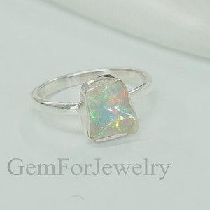 Raw Opal Ring, Ethiopian Opal Ring, Uncut Gemstone Ring, Fire Opal Ring, October Birthstone, Silver Handmade Jewelry, Raw Opal Jewelry