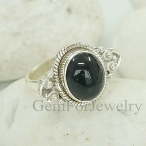 Black Obsidian Ring, Sterling Silver Jewelry, Natural Black Gemstone Ring, Antique Ring, Birthstone Jewelry, Statement Ring, Birthday Gift