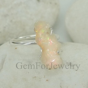Raw Opal Ring, Ethiopian Opal Ring, Uncut Gemstone Ring, Fire Opal Ring, October Birthstone, Silver Handmade Jewelry, Raw Opal Jewelry