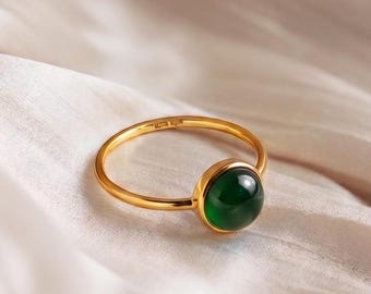 14K Gold Green Jade Ring, Dainty Minimalist Jewelry, Handmade Gemstone Ring, Natural China Jade, March Birthstone Jewelry, Gift For Women
