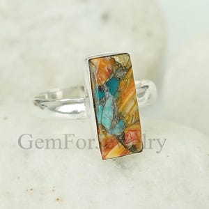 Oyster Copper Turquoise BAR Ring For Men Women, Solid 925 Sterling Silver Handmade Ring For Her, December Birthstone Jewelry Gift For Her