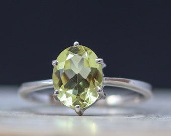 Green Gold Quartz Ring, Yellow Quartz Ring, Natural Quartz Jewelry, Mother's Day Gift, Halo Ring, Gift For Mom , Promise Ring, Gift Ring