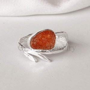 Sunstone Wooden Branch Ring, Raw Orange Fire Sunstone, Raw Gemstone Ring, Healing Crystal Ring, Birthstone Jewelry, Birthday Gift For Her