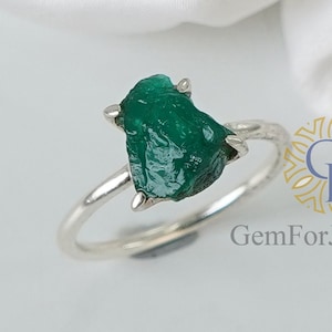 Raw Emerald Ring, Zambian Emerald Rough, Handmade Silver Jewelry, Sterling Silver Jewelry, May Birthstone, Uncut Gemstone Ring, Gift For Her